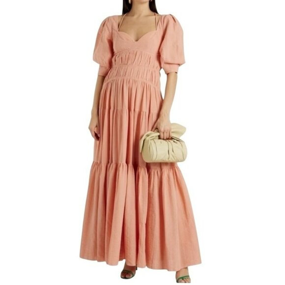 JONATHAN SIMKHAI Wilder Cotton Gauze Maxi Dress Peach Puff Sleeves Size 10 NWT - Picture 2 of 16